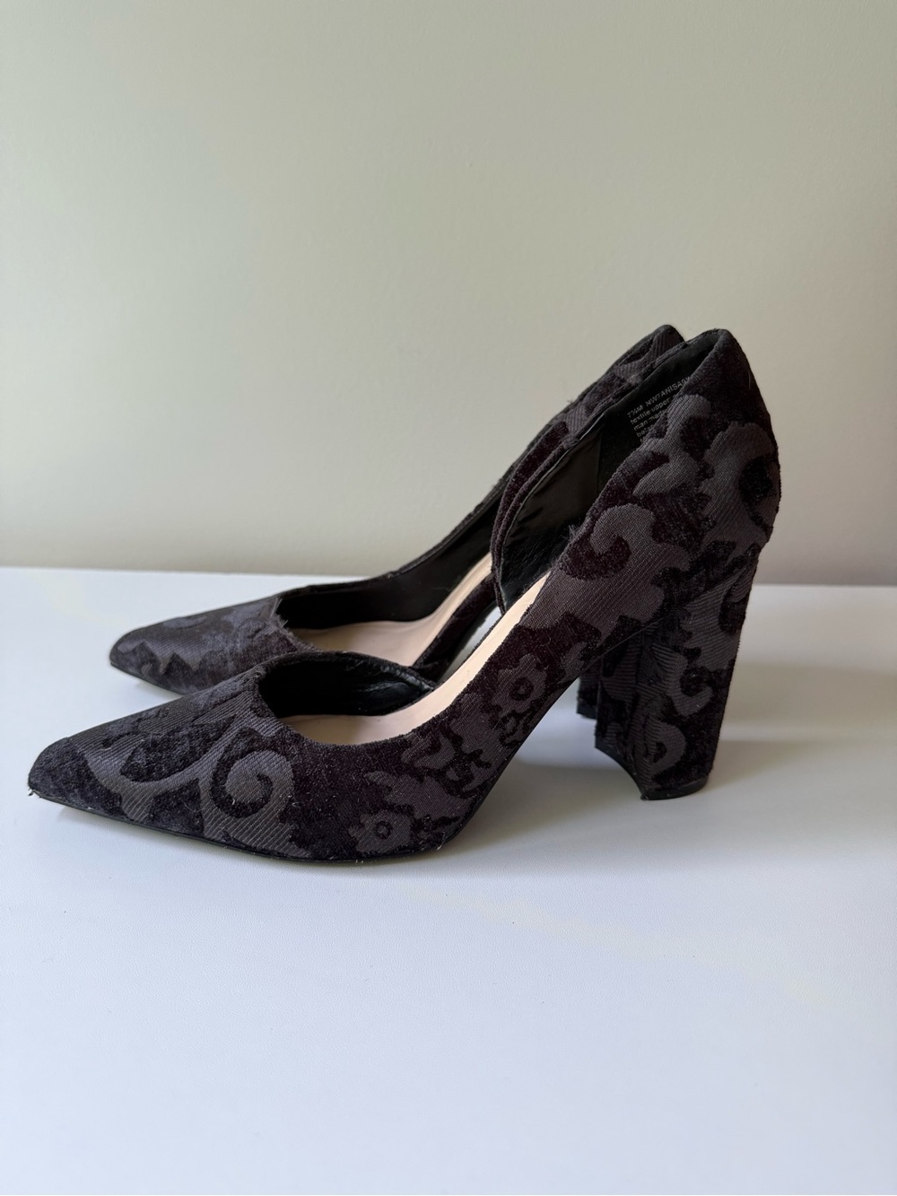 Nine West Black Velvet Patterned Block Heels